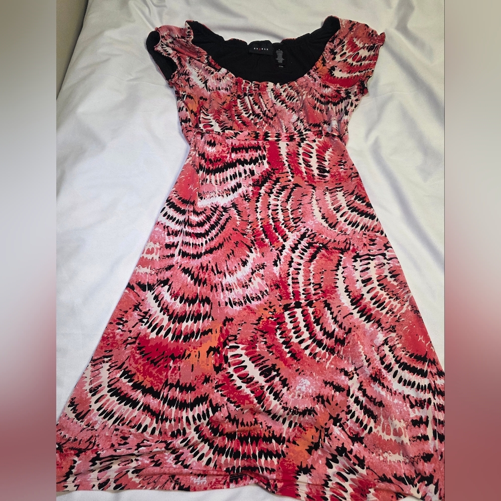 Axcess Short Sleeve Stretch String Belt Tie Dress-Size Med Coral